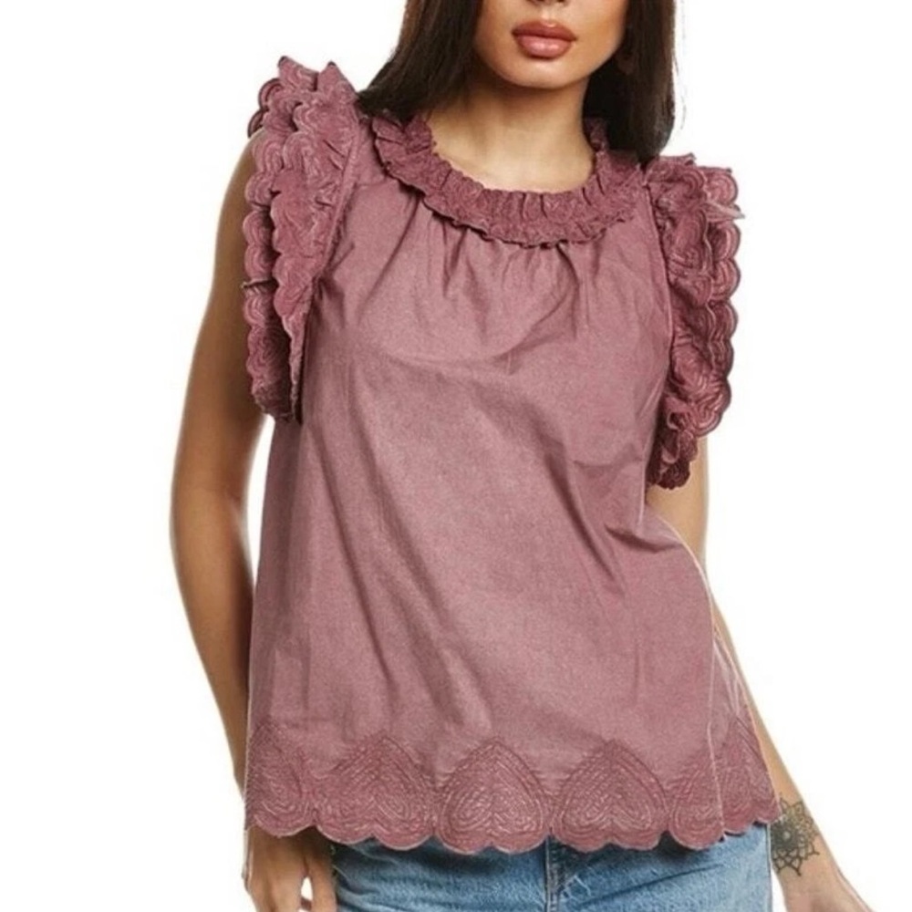 L1. Sea Heidi Heart Quilt Flutter Sleeve Top Purple Size 2 - Picture 1 of 8